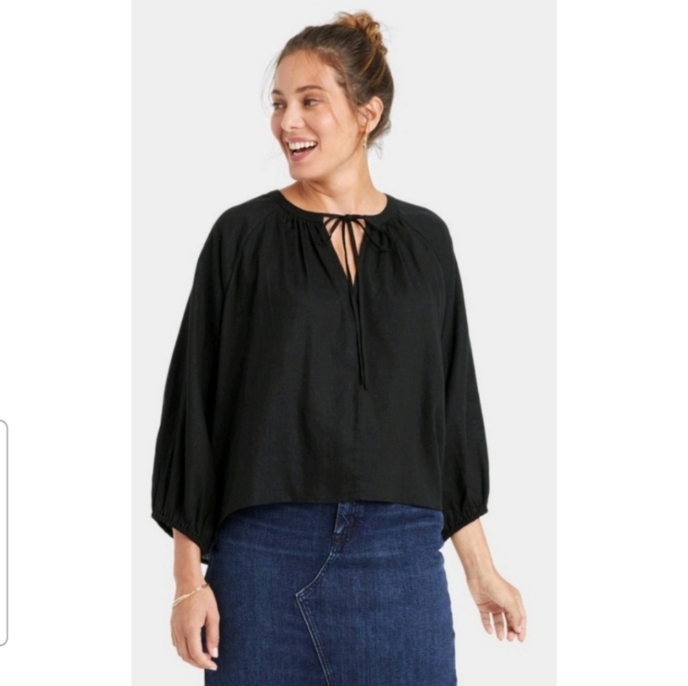 Women's Balloon Long Sleeve Everyday Blouse - Universal Thread Black M